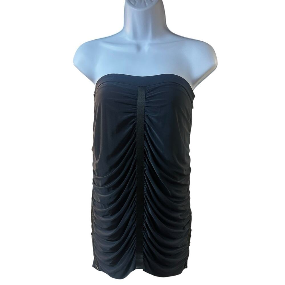Vintage Y2K Cache Navy Ruched Strapless Tube Top Side Zippers Sz 12 NWT
